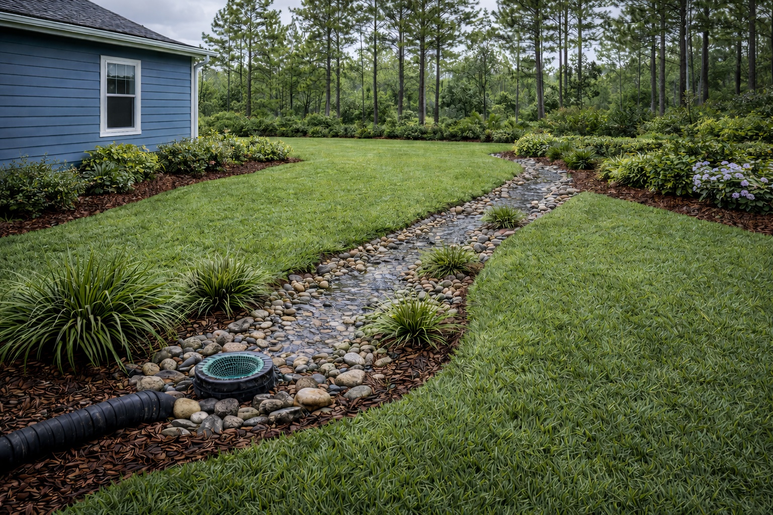 North Florida yard runoff correction and drainage improvement concept