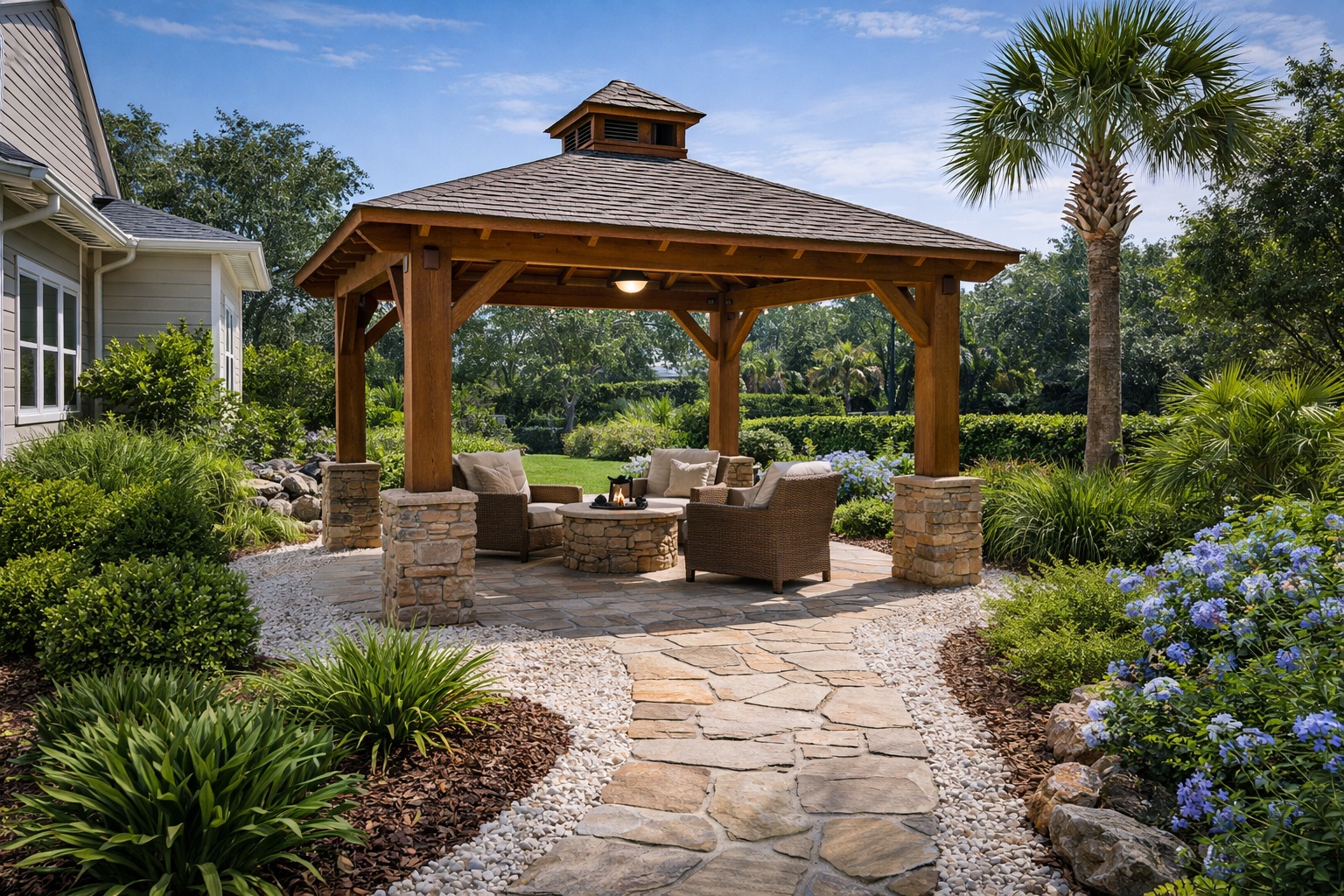 Custom gazebo garden seating area in North Florida