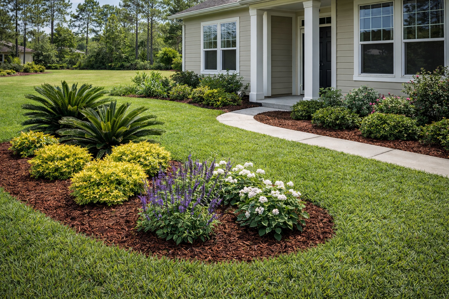 Front yard landscape installation concept in Jacksonville FL