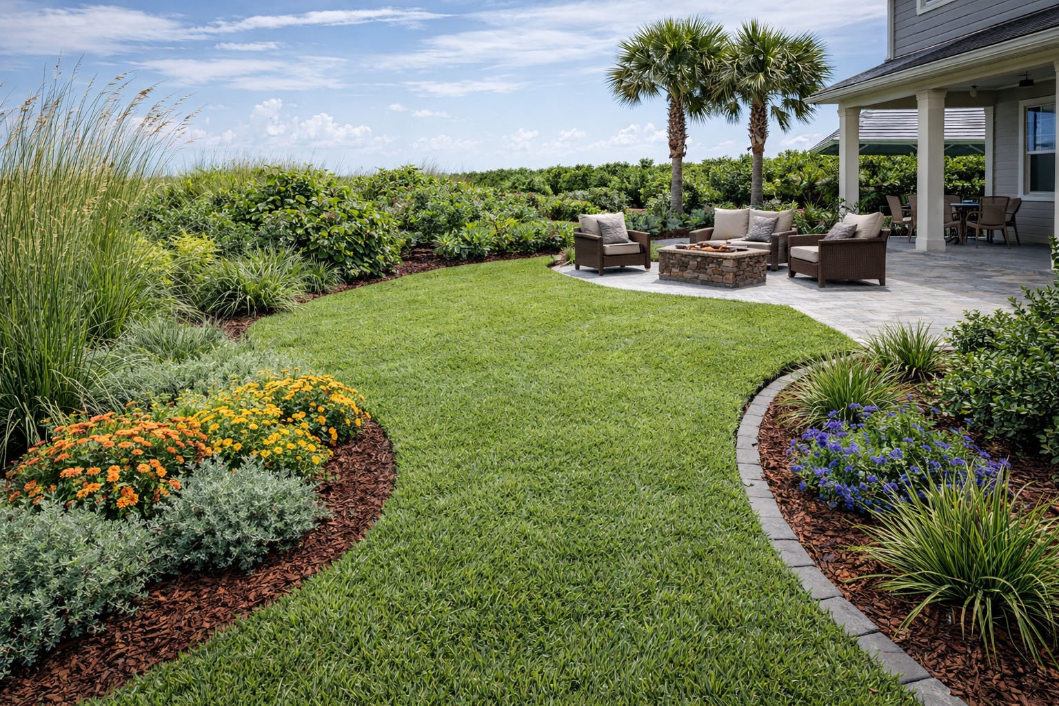 Backyard landscape installation concept for North Florida outdoor living