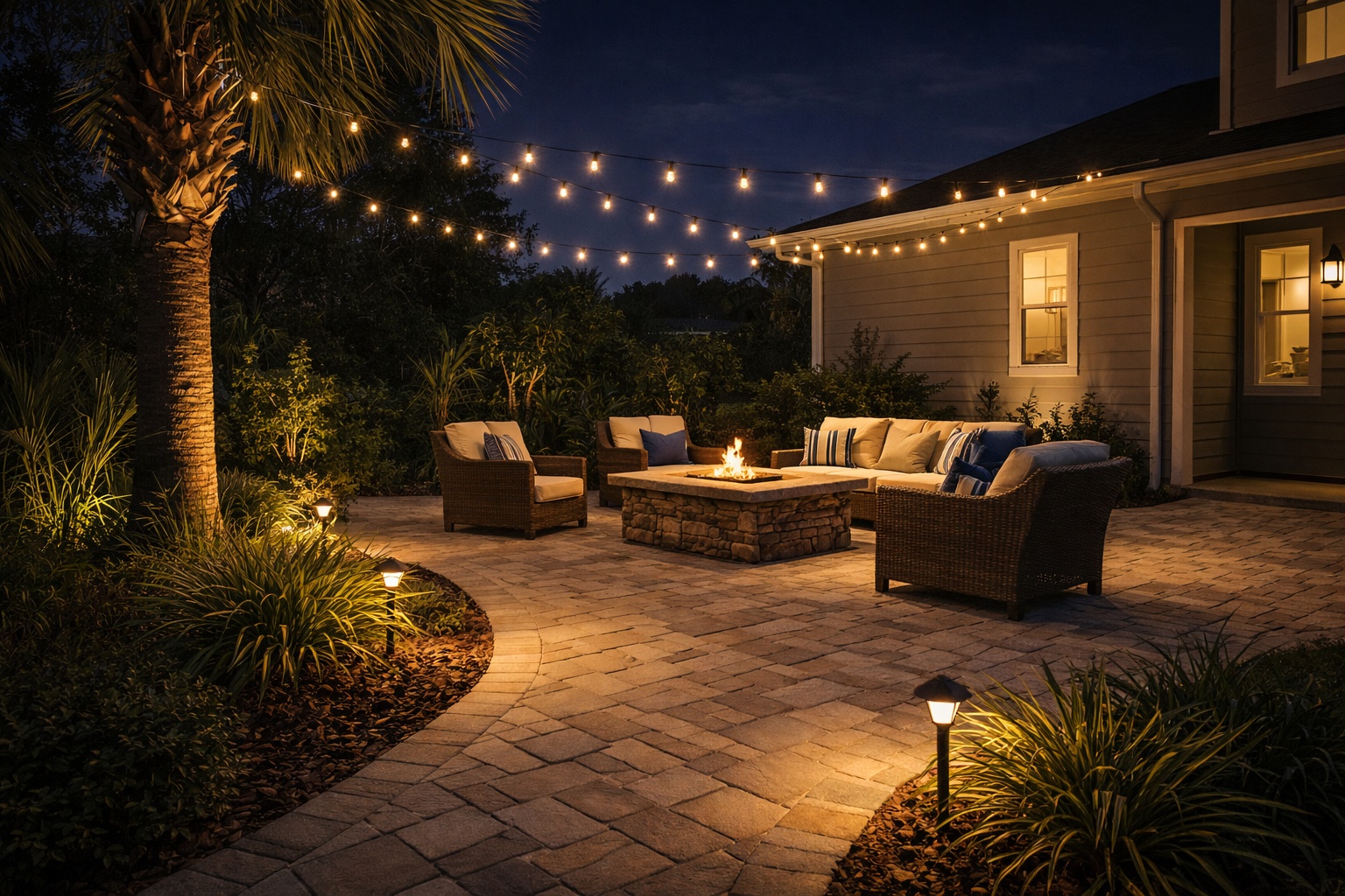 Patio outdoor lighting concept for North Florida backyard seating area