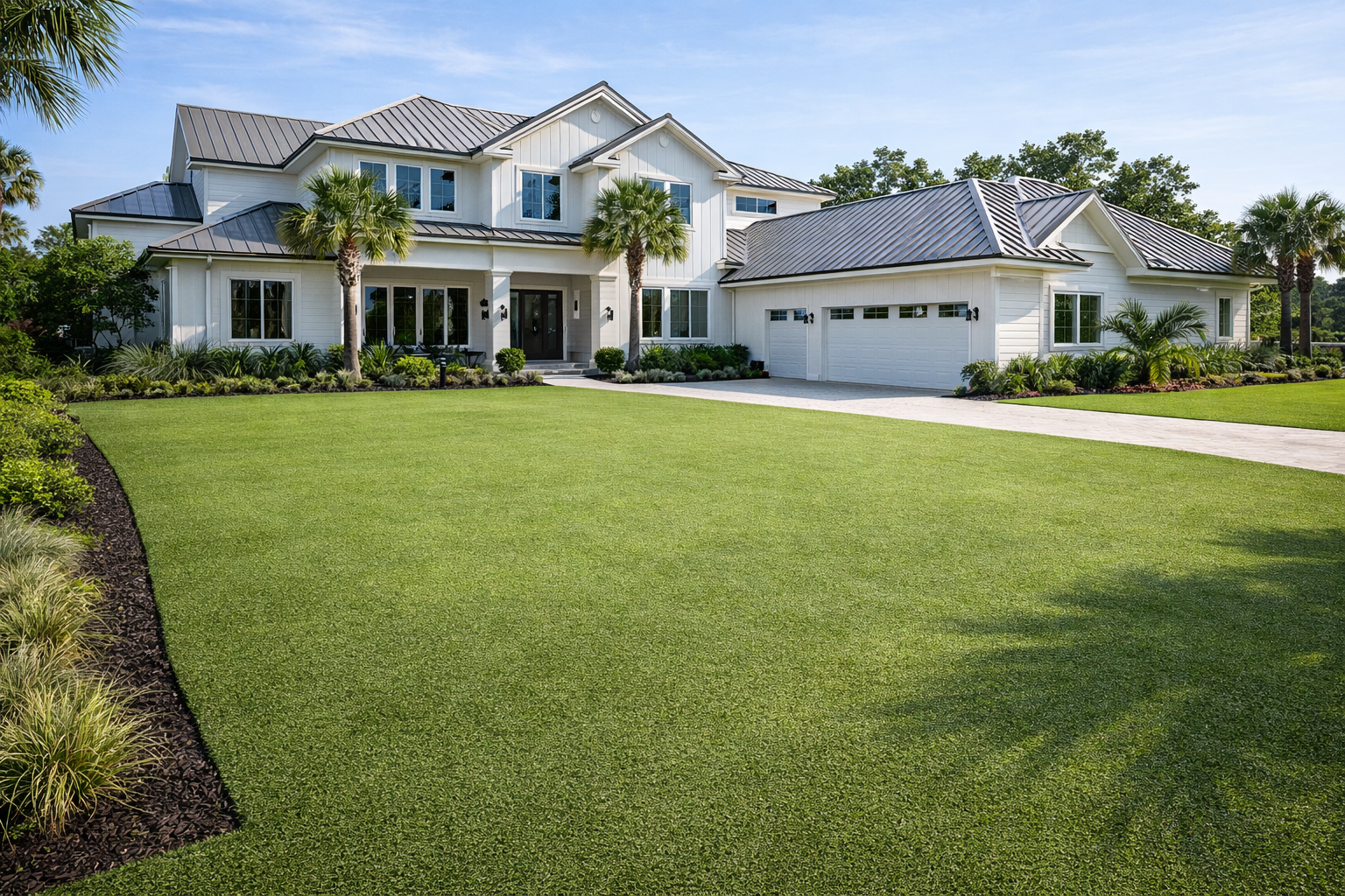 Luxury astro turf lawn concept for North Florida home with polished outdoor design