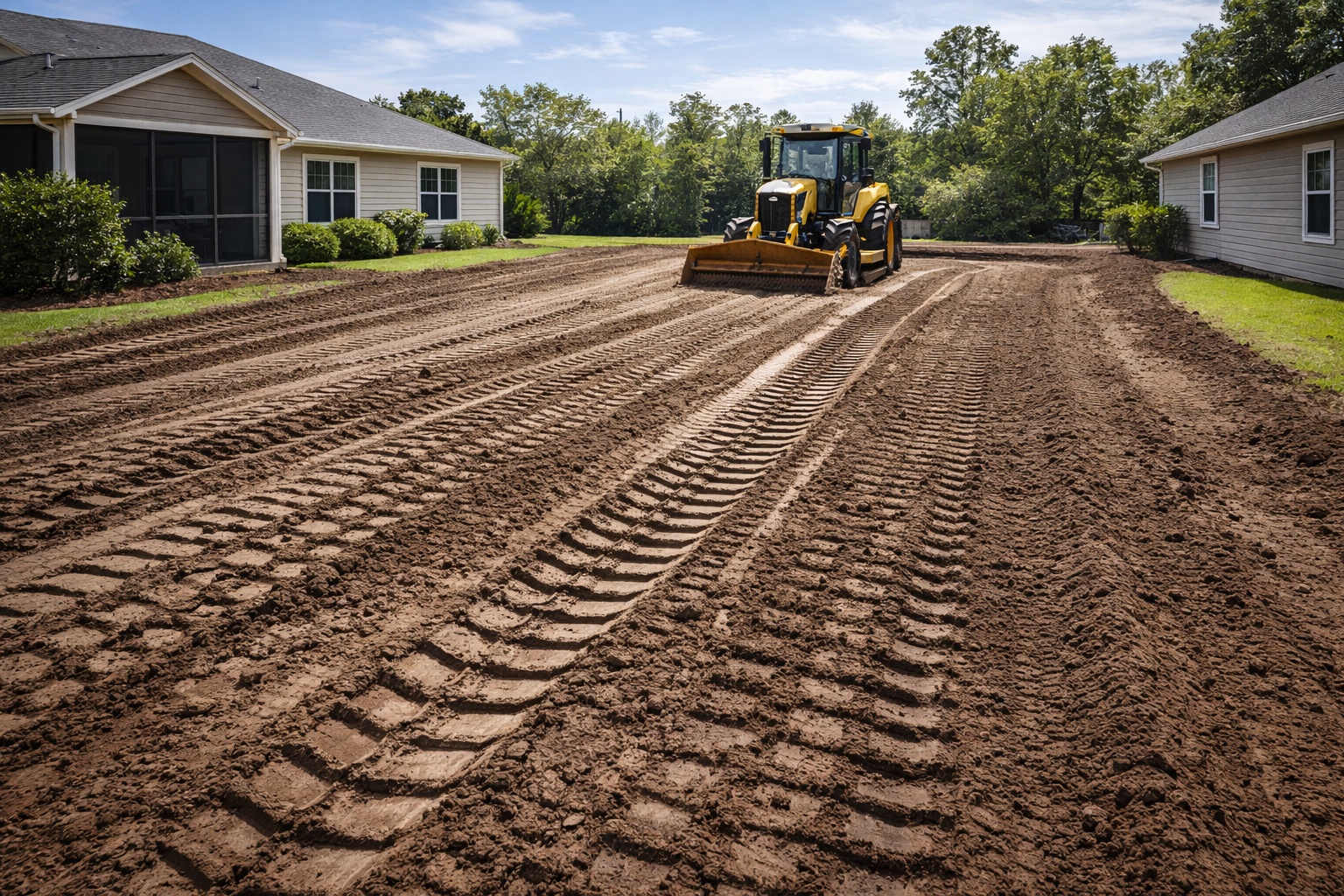 Residential property grading concept with tractor work in Jacksonville FL
